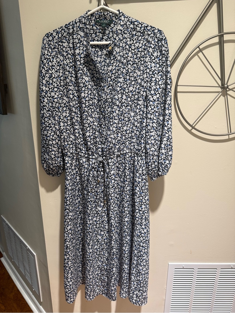 Lauren Ralph Lauren Navy & White Floral Shirt Dress Size 10